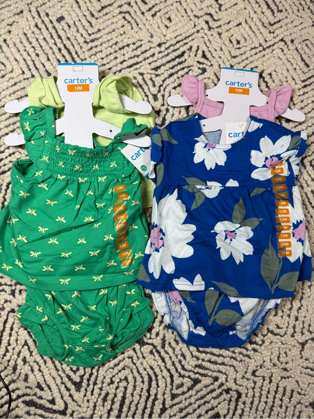 NWT Carter’s 100% Cotton 12M 2-piece sets (smocked top + bloomer shorts)
